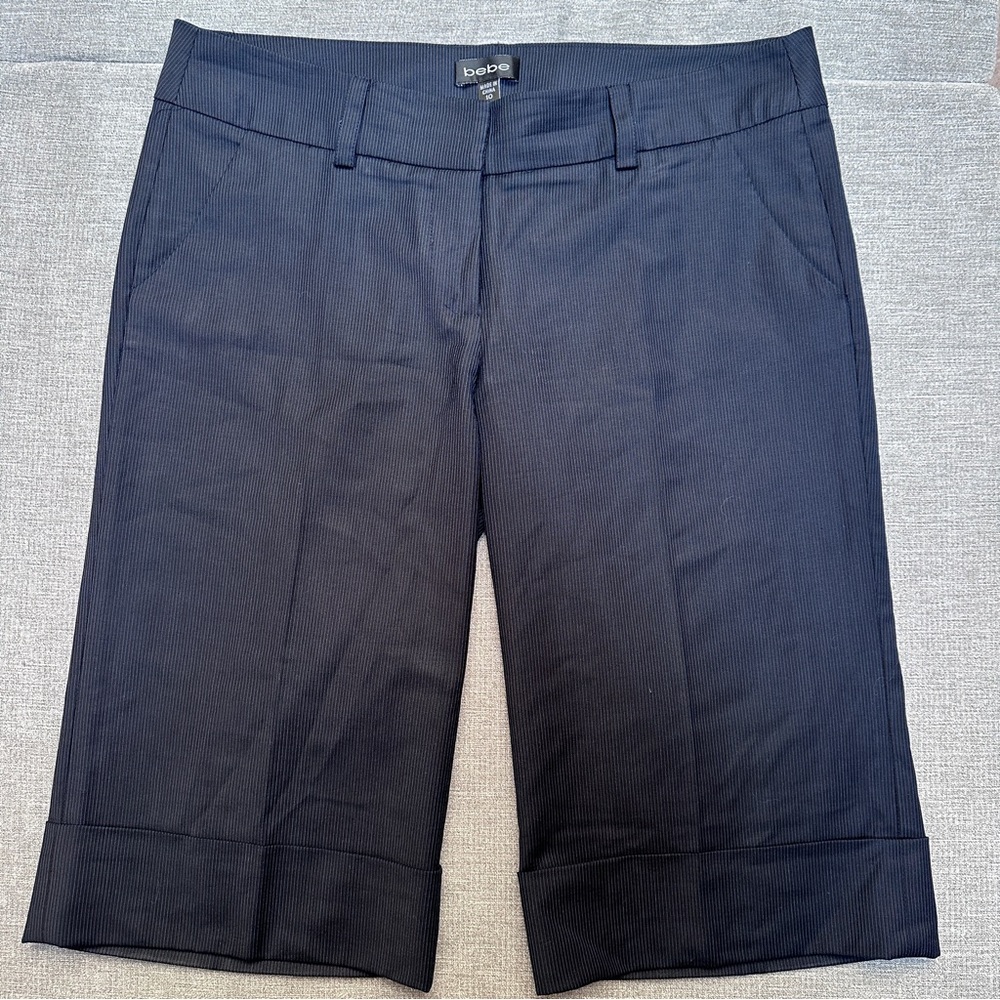 Bebe Black Bermuda Shorts with Cuffed Hems and Tailored Cut